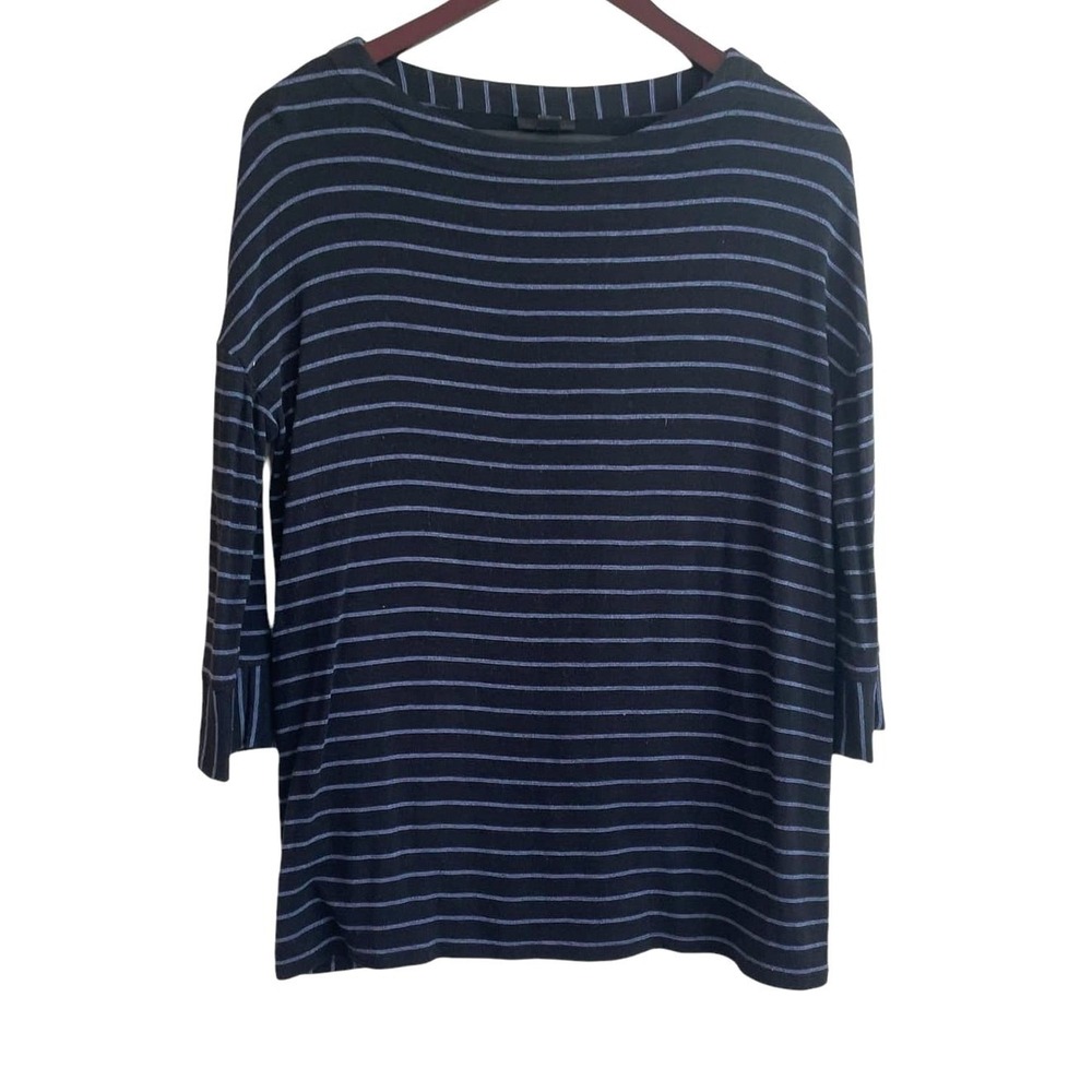 J Jill Women Minimalist Nautical Striped Knit Top XS Black Wearever Collection